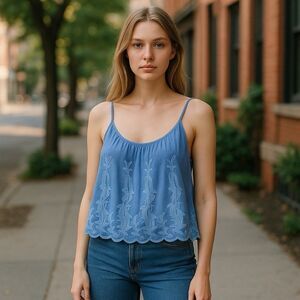 PPLA Clothing Sheer lace Blue tank strappy Lined  Girls Night out Med